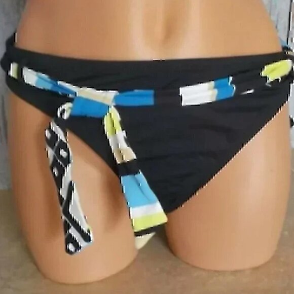 NEW NWT JAG JEANS Solid Black Blue White Belted Stripe Y2K Bikini BOTTOM Medium - Picture 2 of 11